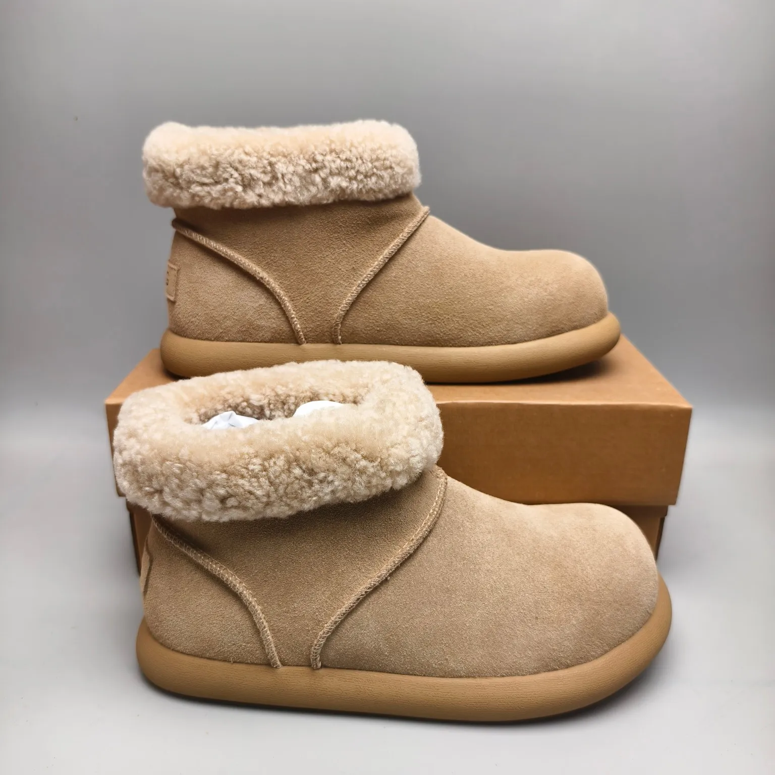 💰540 UGG sheepskin all-in-one snow boots 1618-5 rubber wear-resistant sole casual shoes Color: Gray Maroon Sand Matching size: 35-40